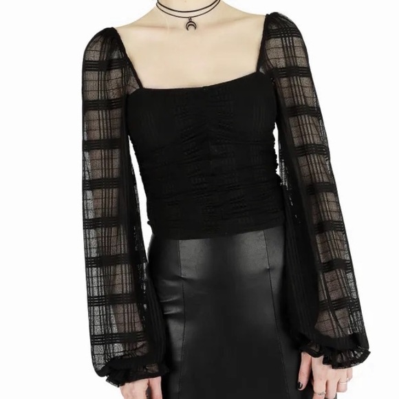 BlackMilk SAMPLE Keep in Check Top Black Plaid - Picture 2 of 7